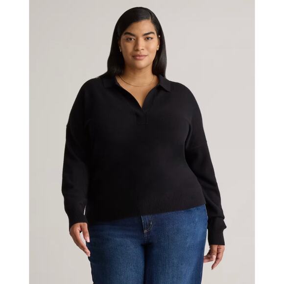 Quince Black Cashmere Collared Sweater Pullover Relaxed Fit Luxe Knit 3X Minimal - Picture 1 of 10